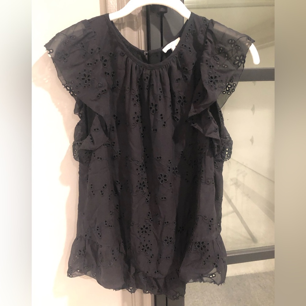 Joie Black Silk Eyelet Top